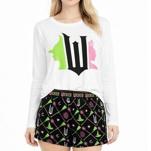 Wicked MEDIUM Womens Long Sleeve Top & Short Set Cozy Pajama Loungewear